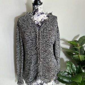 Chicos Black and White fringy sweater
